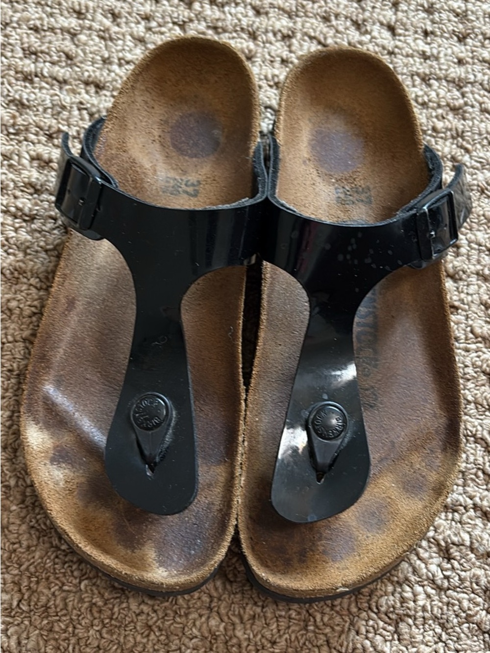 Birkenstock Black Patent Thong Sandals